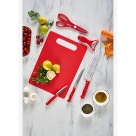Karaca Sharp 4 in 1 6 Parça Kırmızı Kesme Tahtalı Bıçak Seti