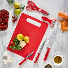 Karaca Sharp 4 in 1 6 Parça Kırmızı Kesme Tahtalı Bıçak Seti