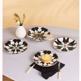Karaca Silvia Beyaz Siyah 6 Parça 19 cm Porselen Pasta Seti