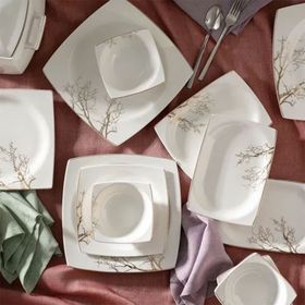 Karaca Square Bone Autumn 57 Parça 12 Kişilik Gold Yemek Takımı