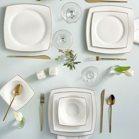 Karaca Square Bone Jamie 57 Parça 12 Kişilik Gold Yemek Takımı