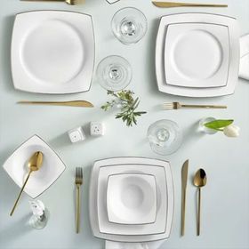 Karaca Square Bone Jamie 57 Parça 12 Kişilik Platin Yemek Takımı
