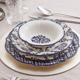 Karaca Stoneware 24 Parça 6 Kişilik Mavi Desenli Yuvarlak Yemek Takımı