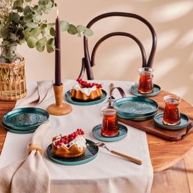 Karaca Teo 18 Parça 132 ML Yeşil Pasta ve Çay İkram Seti