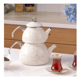 Karaca Terazzo Emaye Krem Midi Çaydanlık Takımı