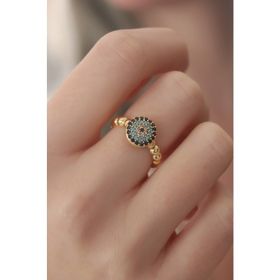 Karazona KZ-BYK2413 Gold Renk Nazar Boncuk Figür Kadın Bijuteri Yüzük