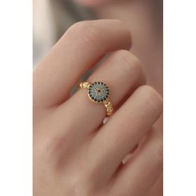 Karazona KZ-BYK2413 Gold Renk Nazar Boncuk Figür Kadın Bijuteri Yüzük