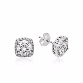 Kare Montür Pırlanta Modeli Gümüş Küpe