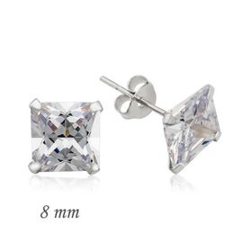 Kare Tek Taş Zirkon 8 mm Gümüş Küpe