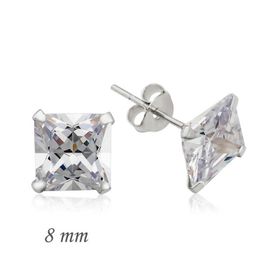 Kare Tek Taş Zirkon 8 mm Gümüş Küpe