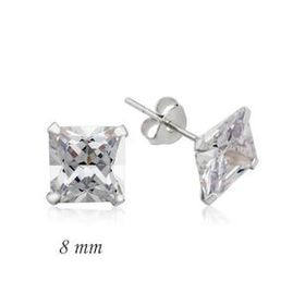Kare Tek Taş Zirkon 8 mm Gümüş Küpe