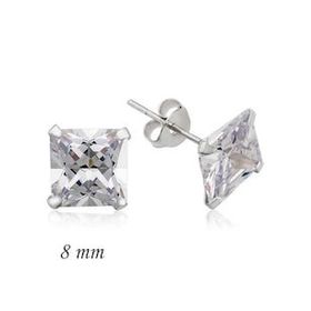 Kare Tek Taş Zirkon 8 mm Gümüş Küpe