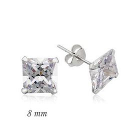Kare Tek Taş Zirkon 8 mm Gümüş Küpe