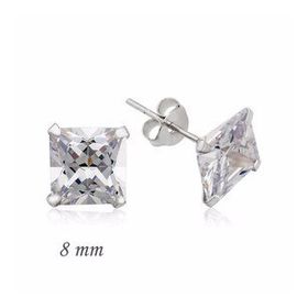 Kare Tek Taş Zirkon 8 mm Gümüş Küpe