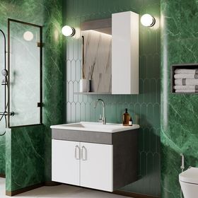Karen Banyo 65 cm Gümüş Aynalı Gümüş Beyaz Takım Banyo Dolabı