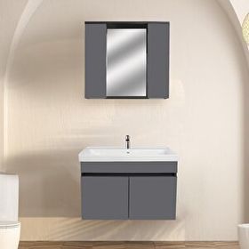 Karen Banyo Arya Mat Antrasit 80 cm Banyo Dolabı Seti