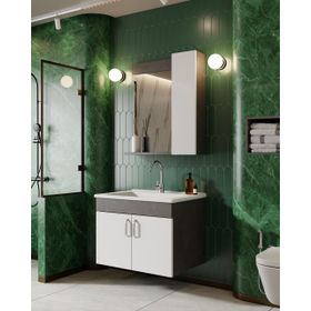 Karen Retro Gümüş Beyaz 65 cm Lavabolu Banyo Dolabı Seti