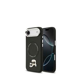 Karl Lagerfeld iPhone 17 Air Magsafe Uyumlu KC PU Metal Detaylı Deri Siyah Telefon Kılıfı