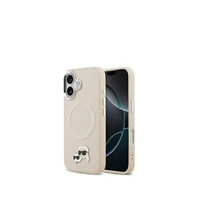 Karl Lagerfeld iPhone 17 Magsafe Uyumlu KC PU Metal Detaylı Deri Bej Telefon Kılıfı
