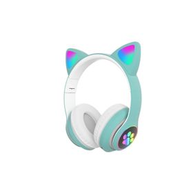 Karler STN-28 Yeşil Bluetooth LED Işıklı Hafıza Kartı Girişli Kulak Üstü Kedi Kulaklık