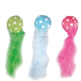 Karlie Tüylü Kuyruklu Peluş Top Karışık Renkli 4x14 cm Kedi Oyuncağı