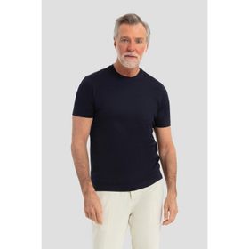 Karpefingo Erkek Bisiklet Yaka Basic Lacivert T-Shirt