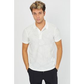 Karpefingo Erkek Desenli Polo Yaka Beyaz T-Shirt