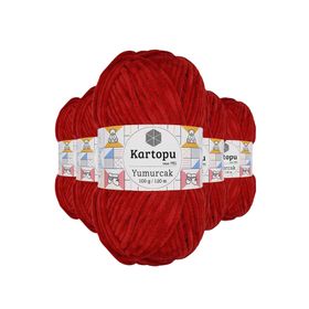 Kartopu K126 5 Adet Kırmızı Yumurcak Kadife El Örgü İpi