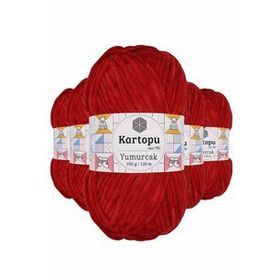 Kartopu K126 5 Adet Kırmızı Yumurcak Kadife El Örgü İpi
