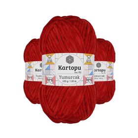 Kartopu K126 Kırmızı Yumurcak Kadife 3 Adet El Örgü İpi