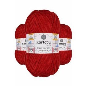 Kartopu K126 Kırmızı Yumurcak Kadife 3 Adet El Örgü İpi