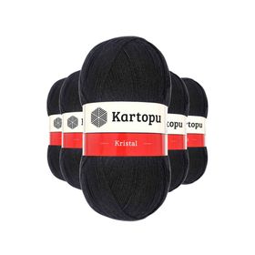 Kartopu K940 Siyah 5 Adet Kristal Çift Katlı El Örgü Lif İpi
