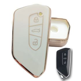Kasey Volkswagen Golf 8 Seat Cupra Skoda Octavia Uyumlu Kumanda Beyaz Gold Anahtar Kılıfı