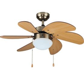 Kaşkar Taflan L36009 55W Ahşap Antik Altı Kanatlı Lambalı İpli Tavan Vantilatörü