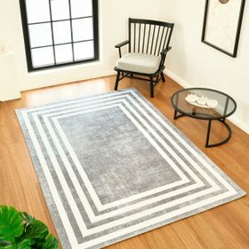 Kaşmir Halı Sare Frame Gray Yıkanabilir Kaymaz Taban 100x200 cm Halı