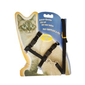 Katzen-Garnitur 1 x 120 cm Düz Renk Siyah Kedi Göğüs Tasma