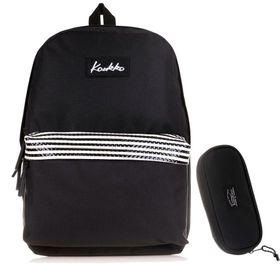Kaukko Basic Colors Siyah Stripe Sırt Çantası ve Kalem Çantası
