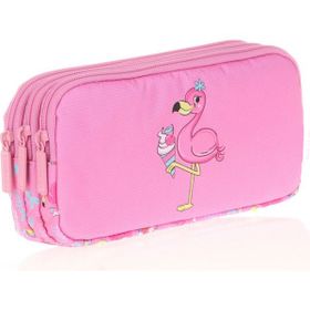 Kaukko L8095 Kids Love Aynalı Taşlı Flamıngo 3 Bölmeli Kalem Çantası