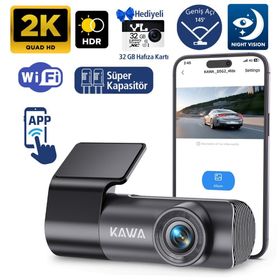 Kawa D5 32 GB GeN2 2K 1296P WiFi 145 Derece Geniş Açı Lens Gece Görüşlü Hafıza Kartlı Akıllı Araç Kamerası
