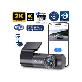 Kawa D5 32 GB GeN2 2K 1296P WiFi 145 Derece Geniş Açı Lens Gece Görüşlü Hafıza Kartlı Akıllı Araç Kamerası