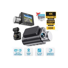 Kawa D7 4K 1080P HDR Wi-Fi 6 GPS'li 2 Kameralı Ön ve Arka Araç Kamerası ve 64 GB Hafıza Kartı