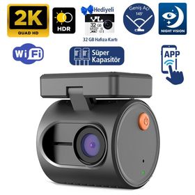 Kawa Mini 3 32 GB GeN2 2K 1296P WiFi 145 Derece Geniş Açı Gece Görüşlü Hafıza Kartlı Akıllı Araç Kamerası