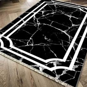 Kaymaz Taban Dijital Baskı Kadife Linear Stone Siyah 180x280 cm Salon Halı