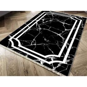 Kaymaz Taban Dijital Baskı Kadife Linear Stone Siyah 180x280 cm Salon Halı