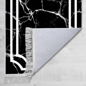 Kaymaz Taban Dijital Baskı Kadife Linear Stone Siyah 180x280 cm Salon Halı