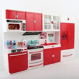 Kayyum Oyuncak Ocaklı Çok Renkli Modern Kitchen Kırmızı Beyaz Renkli Işıklı Sesli 4'lü Mutfak Seti