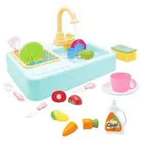 Kayyum Oyuncak Pembe Modern Mutfak Çeşmeli Lavabo Set Mutfak Oyuncak Seti