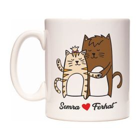Kedi Tasarımlı Kişiye İsme Özel İsim Yazılabilir Kupa Bardak