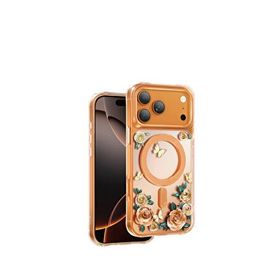 Keephone Apple iPhone 17 Pro Roseland Magsafe Uyumlu Turuncu Telefon Kılıfı