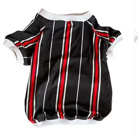 Kemique Black Red White Striped Oval Yaka Tişört Köpek Elbisesi